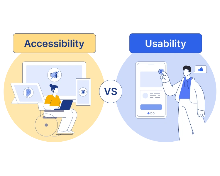 Image shows the words accessibility vs usability.
